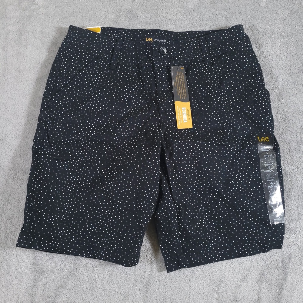 Lee Bermuda Shorts Womens 4 Black Polka Dot Straight Fit Stretch New